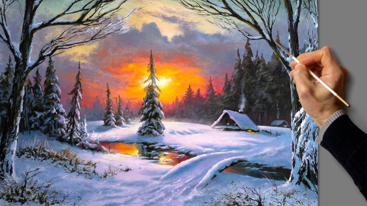 Acrylic Landscape Painting ❄️ Winter Dawn ❄️ Art & Music ❄️ Picture | Kreativität Kunst Malerei