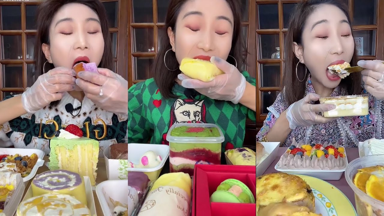 Kwai Dessert ASMR ( macaroons, square puff crepe cake, container cake...) | Eating Sounds