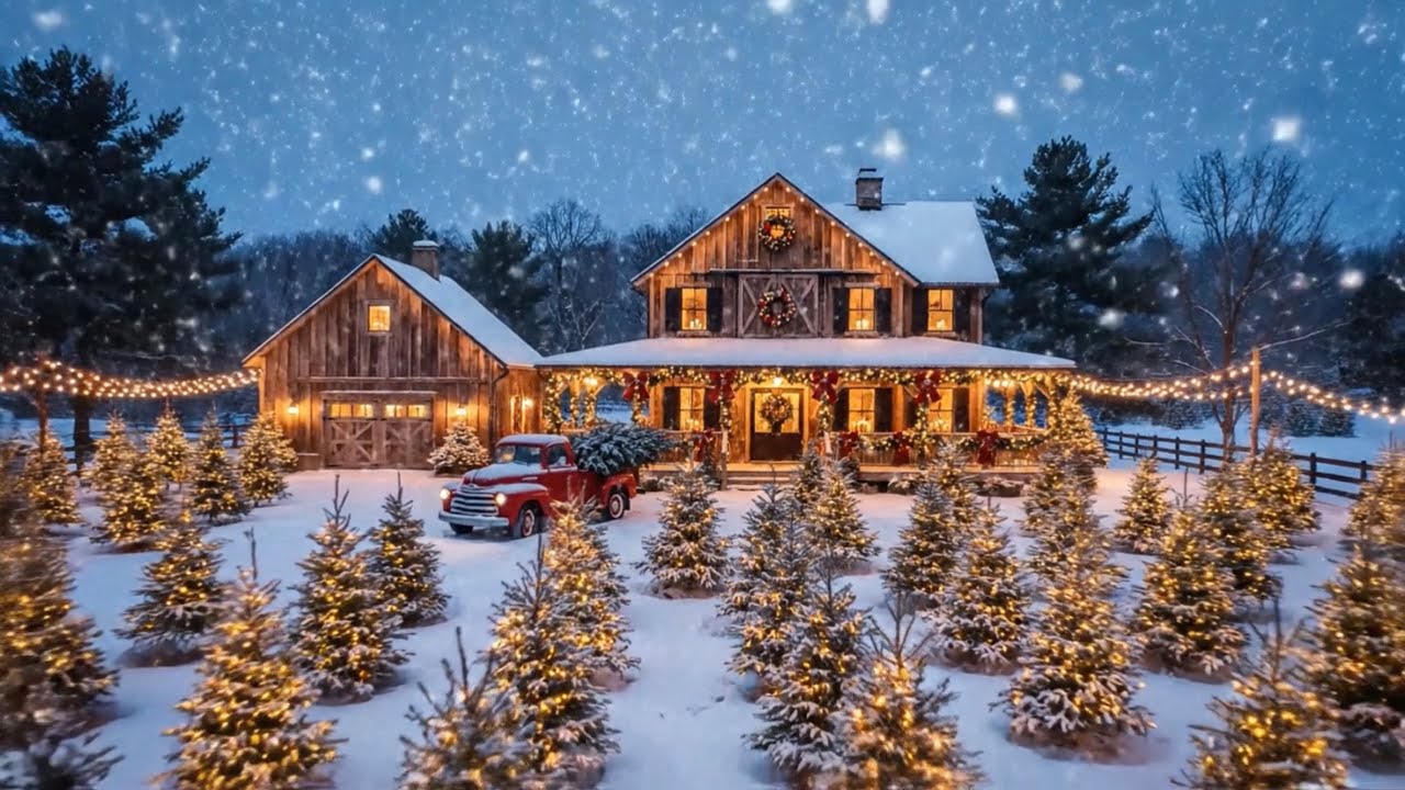 Peaceful Country Christmas Ambience | Cozy Farmhouse, Snowfall & Vintage Truck
