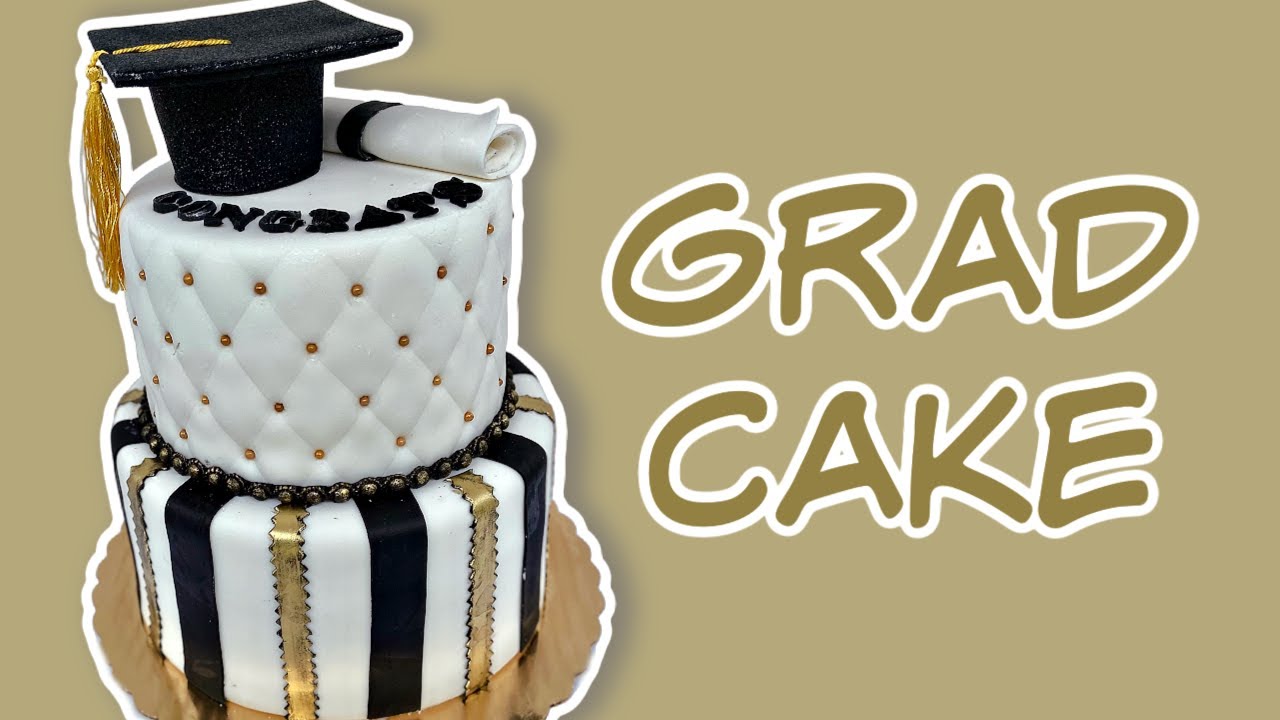 HOW TO MAKE A TWO TIER BLACK AND GOLD GRADUATION CAKE || Janie's Sweets