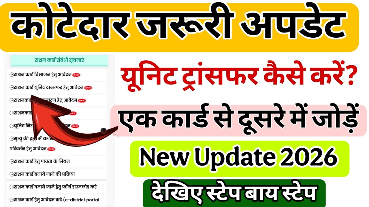 कोटेदार ध्यान दें! UNIT TRANSFER का नया अपडेट 2026 | ऐसे जोड़ें एक कार्ड से दूसरे में