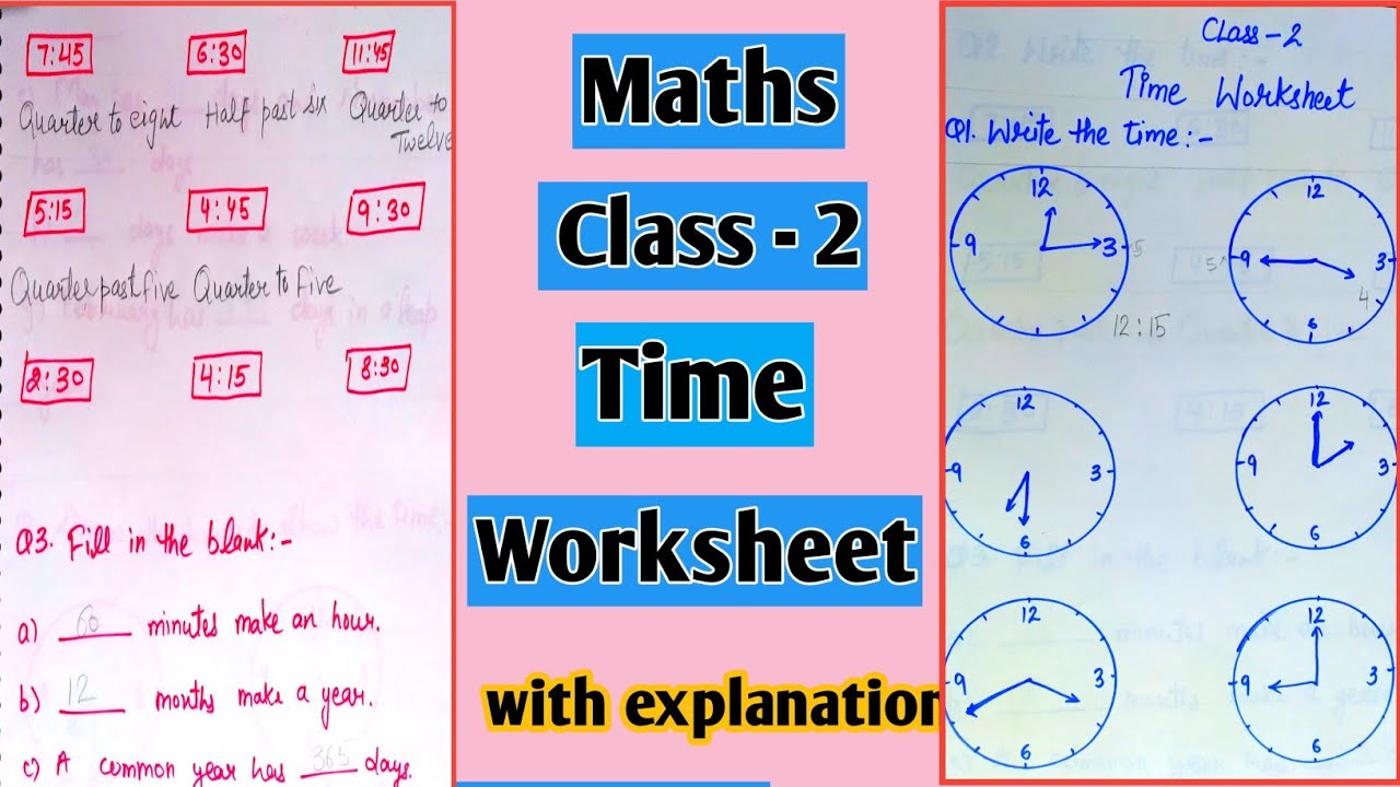 Maths Topic - Time Worksheet for class 2