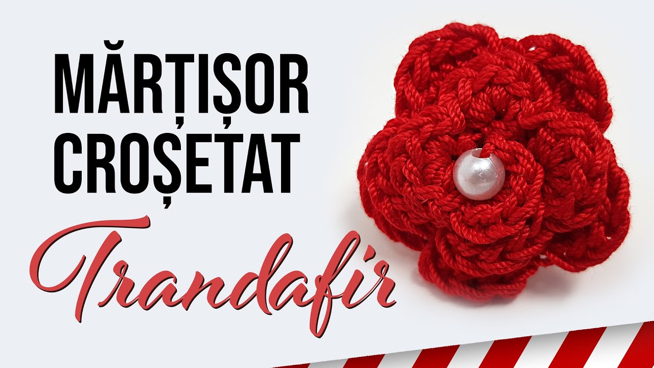 Trandafir mic crosetat, floare decorativa, martisor crosetat floare tutorial