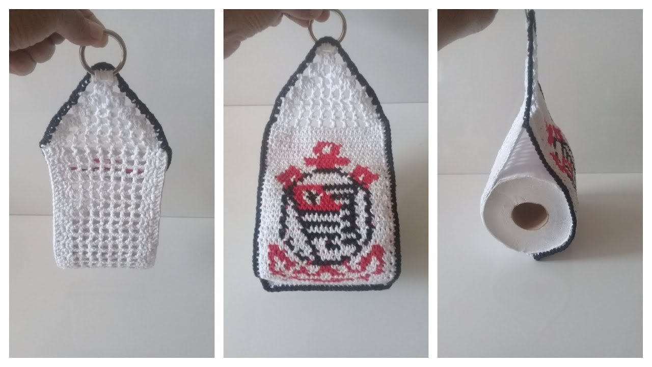 CROCHÊ - JB - CORINTHIANS - PORTA PAPEL HIGIÊNICO - PARTE 1.