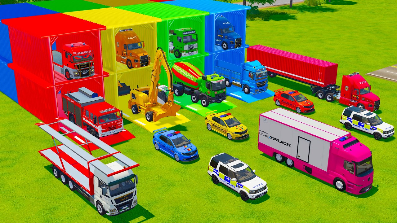 ALL EMERGENCY VEHICLES, FIRE ENGINE, RESCUE TRUCK, EXCAVATOR TRANSPORT TO GARAGE - FS22
