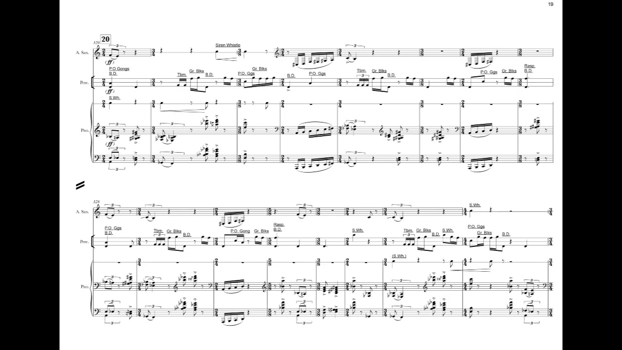 Geoff Hannan - Bubblegum for Alto Saxophone, Percussion & Piano (2001) [Score-Video]