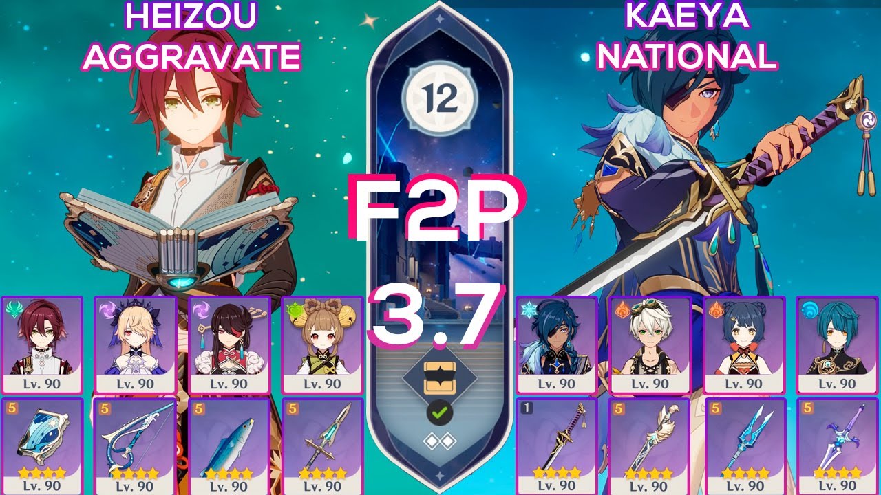 [F2P] Spiral Abyss 3.7 / 3.8 Kaeya National & Heizou Aggravate I Floor 12 9 stars Genshin Impact