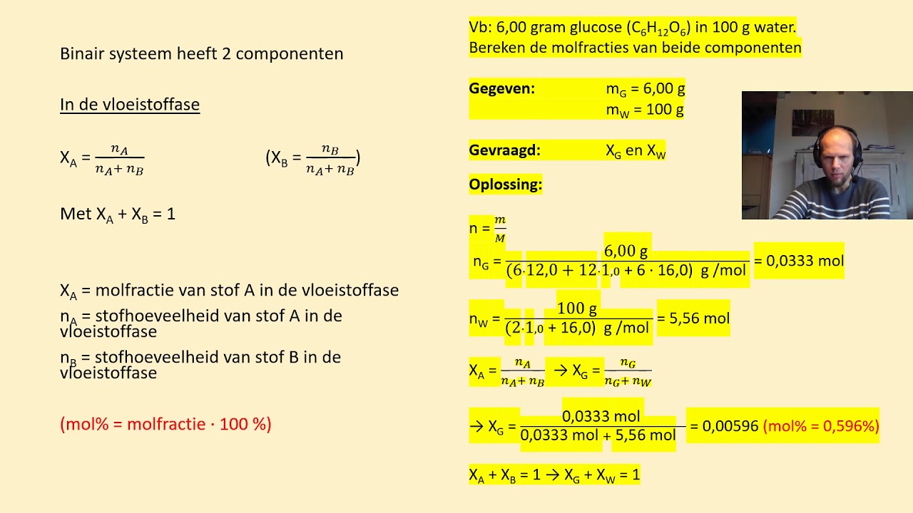 De molfractie en de mol% bij een binair systeem, inclusief 2 voorbeeldopgaven