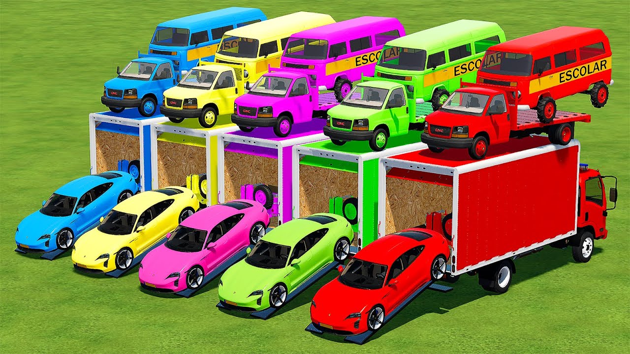 DELIVERING TAYCAN, JEEP 4X4, GMC & BUSES WITH ISUZU TRUCKS! Farming Simulator 22
