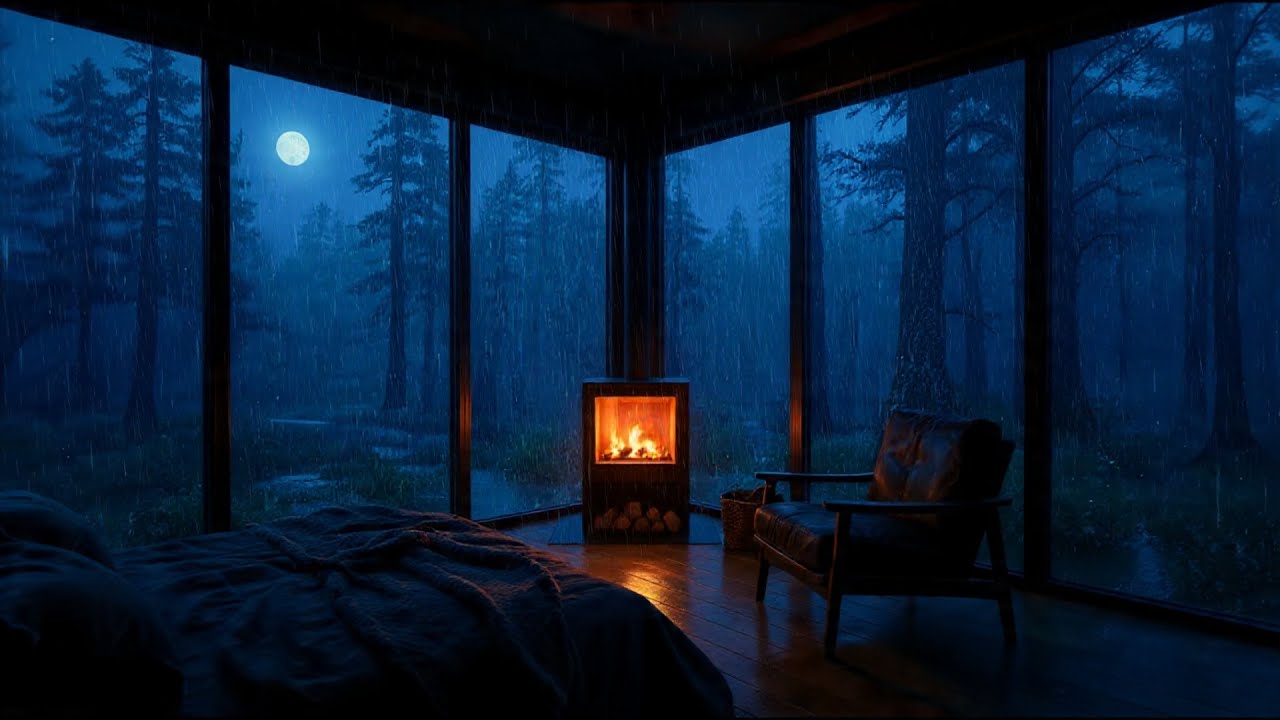 Warm Fireplace Crackling with Rain Outside the Window 🔥🌧️❄️ | Cozy Winter Ambience