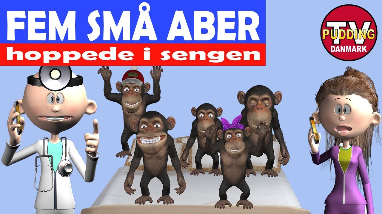 Fem sm&aring; aber hoppede i sengen - Danske b&oslash;rnesange 3D