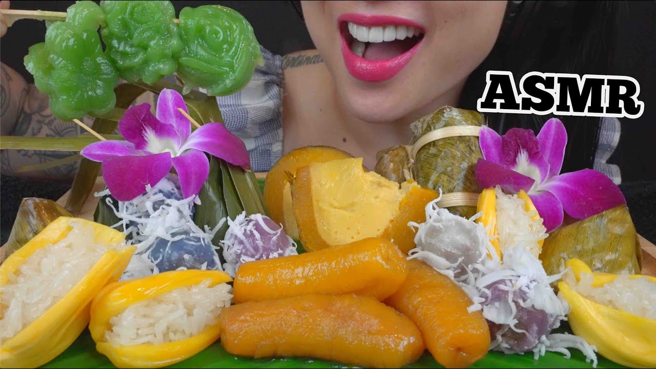 ASMR THAI DESSERT (LAYER CAKE + COCONUT JACK FRUIT STICKY RICE) EATING SOUND | NO TALKING | SAS-ASMR