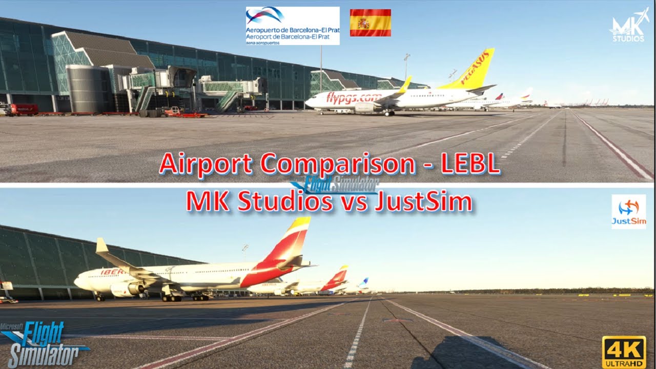 FS 2020 - LEBL Barcelona Airport comparison MK Studios vs JustSim