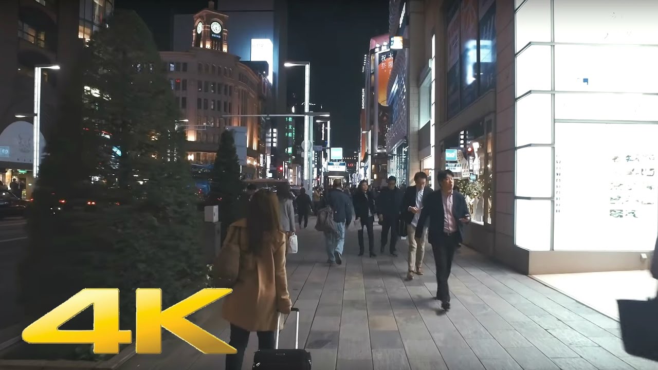 Walking around Ginza, Tokyo at night - Long Take【東京・銀座/夜景】 4K