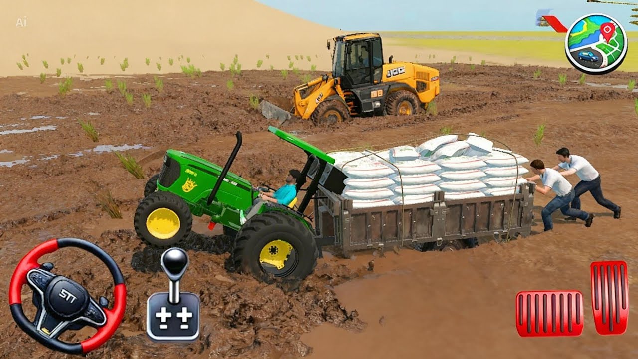💥🎮🙋 Two Mens and JCB Pull tractor from the Mud in game 🎮🎯 #indianvehiclessimulator3dgame #game 