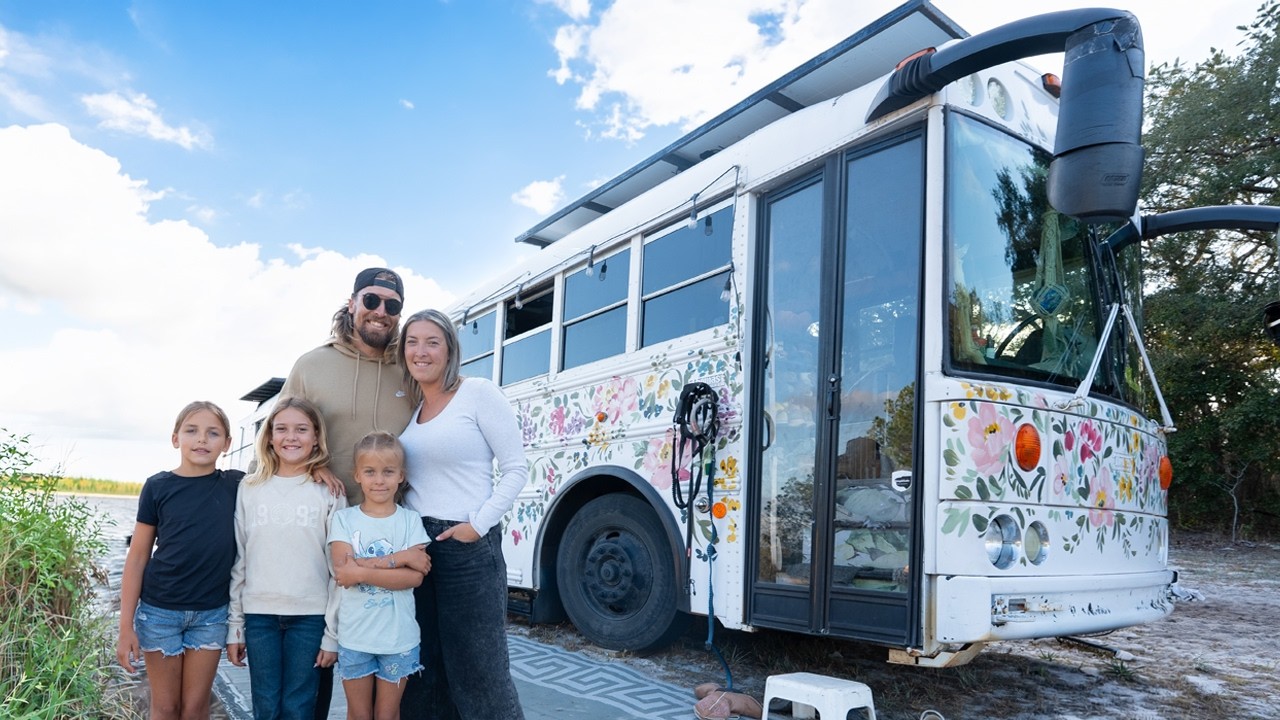 School bus turned beautiful Tiny Home for Family of 5