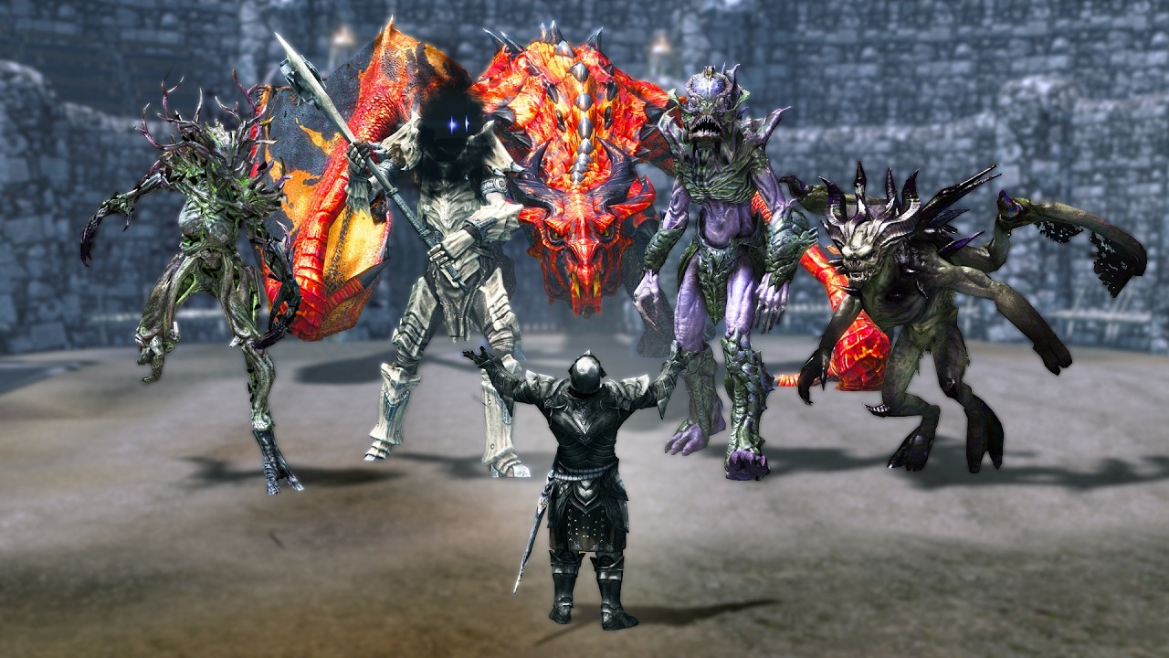 The Ebony Warrior VS The Skyrim Arena! (Dragons, Monsters, Factions, Bosses + more)
