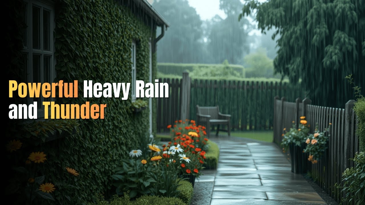 Powerful Heavy Rain and Thunder | Serene Garden Storm Ambience for Relaxation | Cozy Keys Sleep