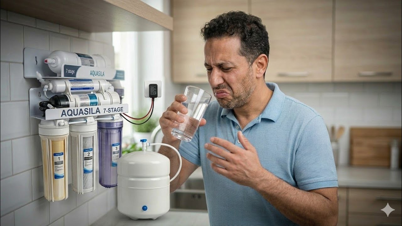 لماذا يتغير طعم مياه الفلتر الـ 7 مراحل؟ شرح عملي واختبارات الكلور والأملاح (TDS)