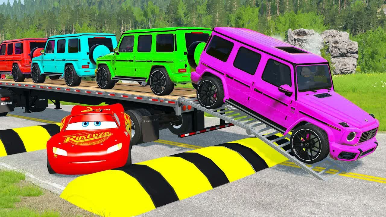 Flatbed Truck McQueen | Transportation with Truck - Pothole vs Car #46 | BeamNG.Drive Gameplay