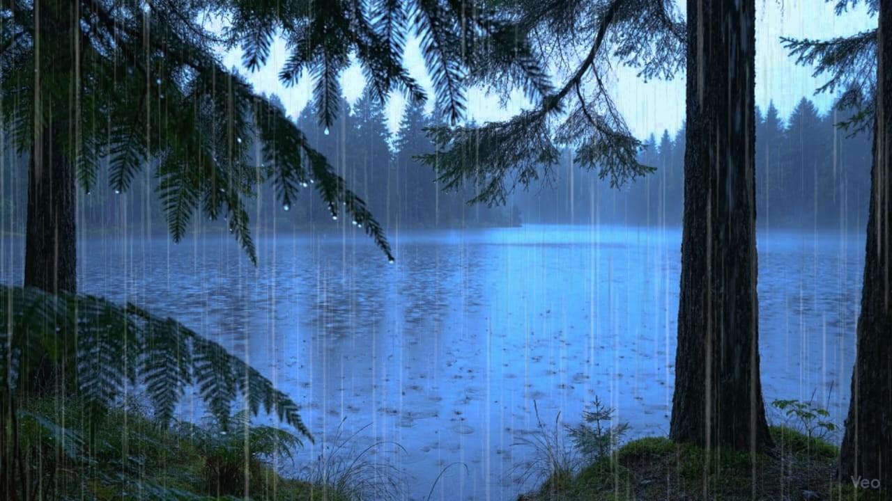 🔴 PEACEFUL SLOW RAIN IN PINE FOREST 🌧️ Lake Ambience Sounds for Sleep_RAIN SOUND FOR SLEEP