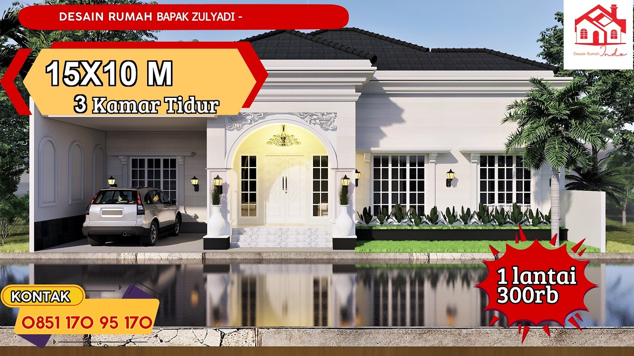DESAIN RUMAH INDO MODEL CLASSIK UKURAN 15 X 10M 1 LANTAI (Bapak Zulyadi)