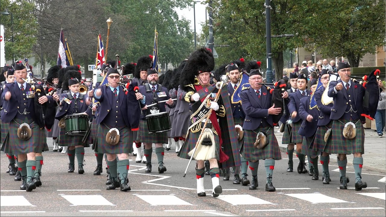 2022 Remembrance Day Military Parade in the City Of Perth Scotland led by Perth & District Pipe Band