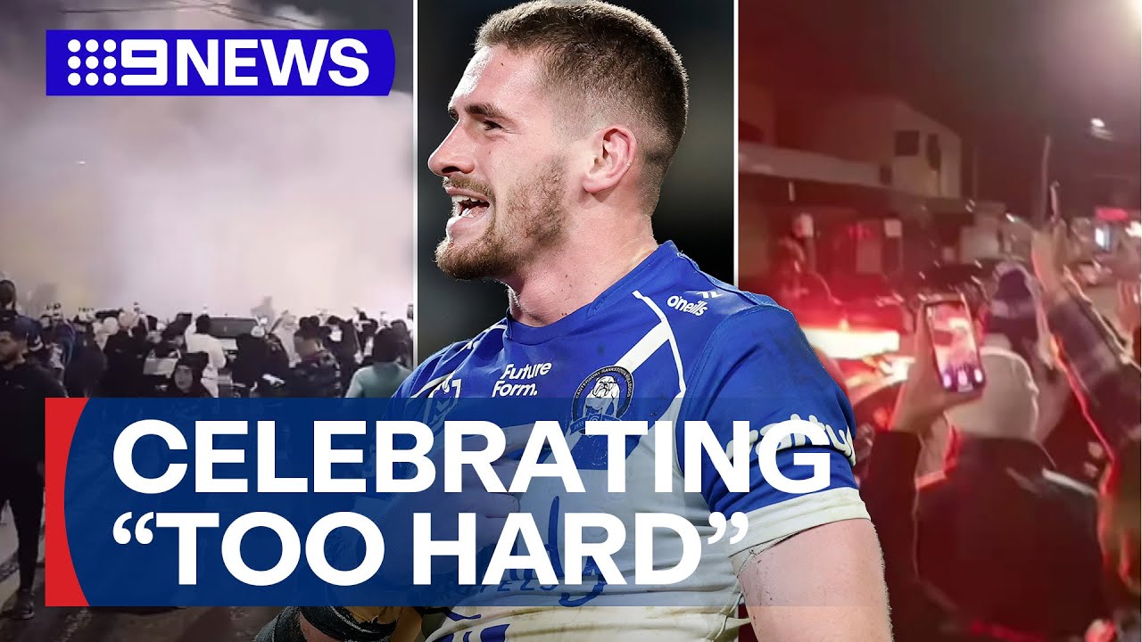 NRL fans shut down main street in wild celebrations, riot squad called | 9 News Australia