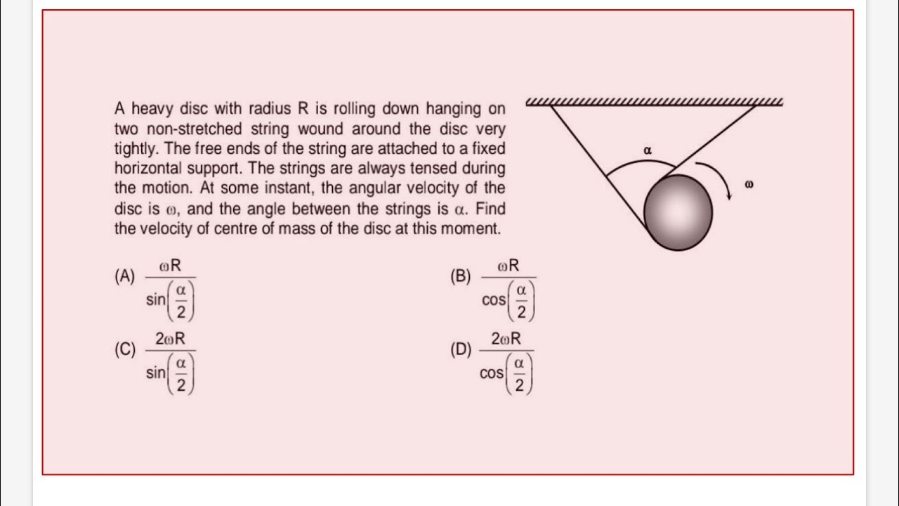 A HEAVY DISC WITH RADIUS R IS ROLLING DOWN HANGING ON TWO NON STRETCHED STRING WOUND AROUND THE ..