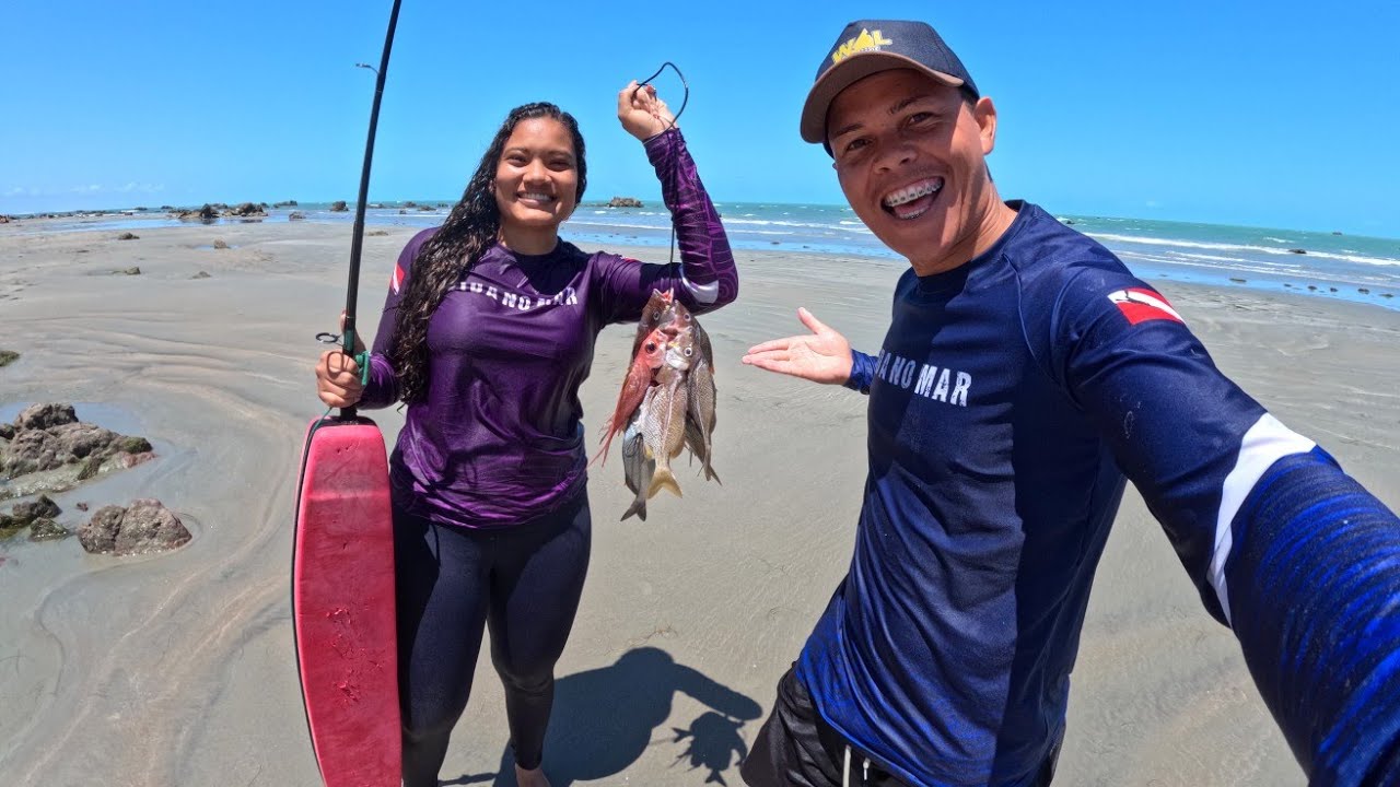 PESCAMOS NO MAR AGITADO E PREPARAMOS NA PRAIA ( CATCH AND COOK )