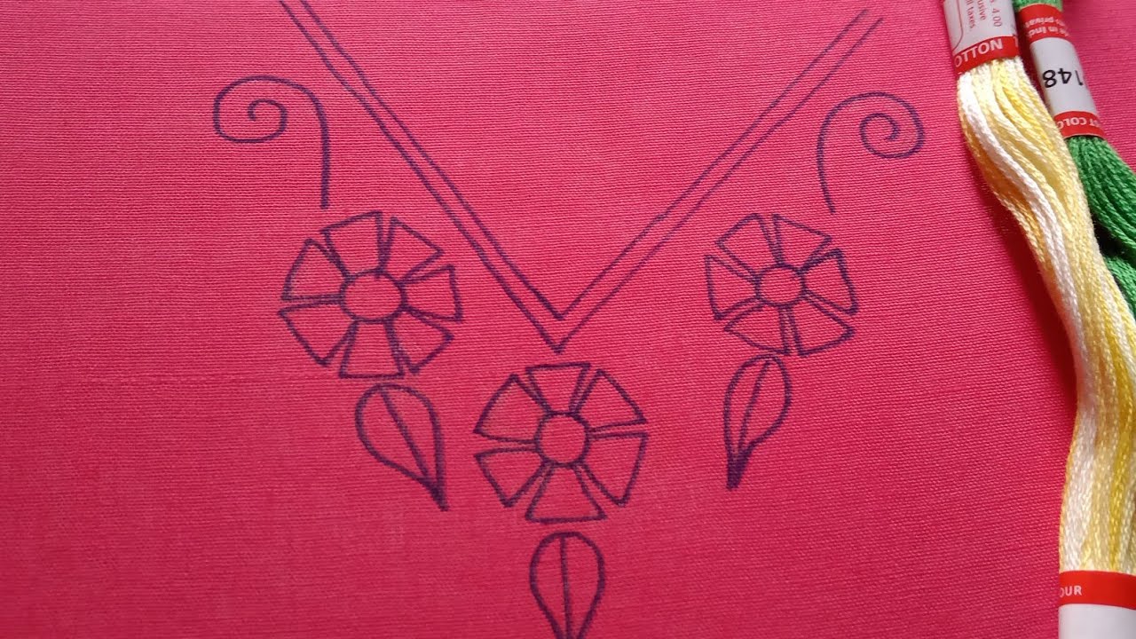Hand embroidery neck design for dress, neck design of buttonhole stitch flower embroidery