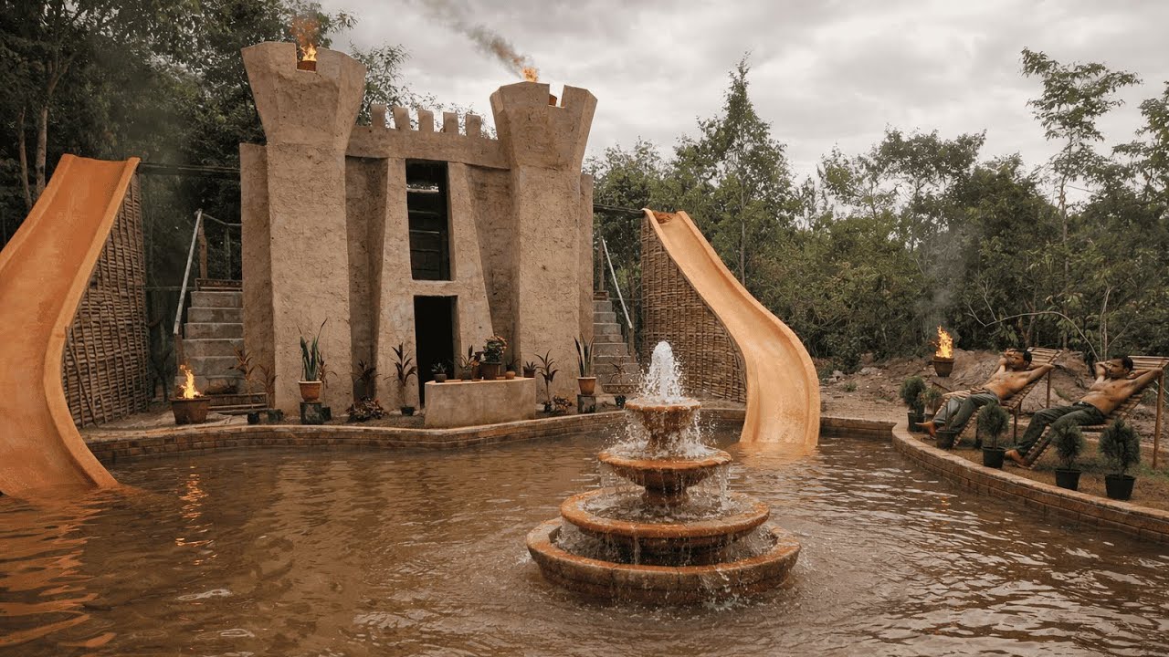 200 Days Building a $1M Luxury Clay Water Park with Underground Pool Systems Using Primitive Tools