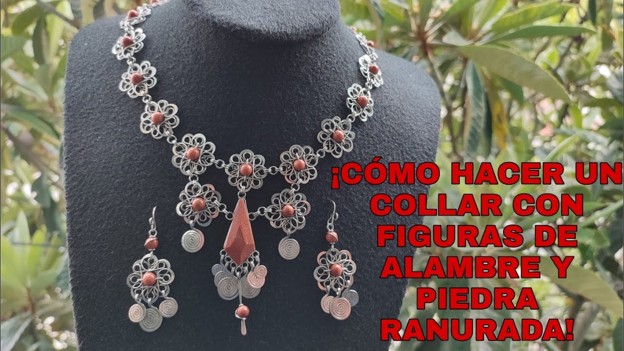 COMO HACER UN COLLAR CON FIGURAS DE ALAMBRE Y PIEDRA RANURADA AL CENTRO| TUTORIAL DE ALAMBRISMO.