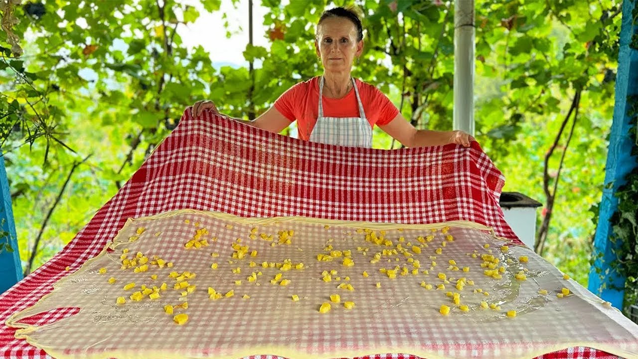 Traditional Albanian Potato Byrek 🥔🇦🇱 &ndash; Baked to Golden Perfection in the Village! 🔥