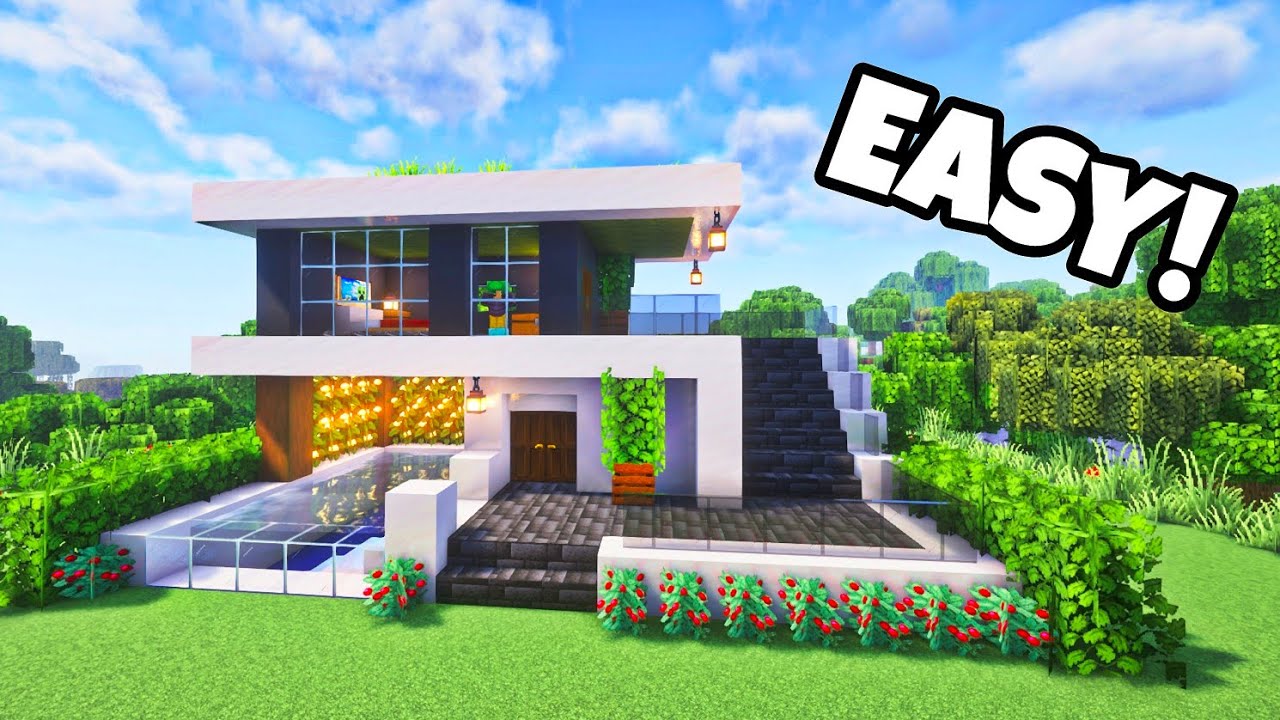 Minecraft: How to build an Easy Modern House with Pool