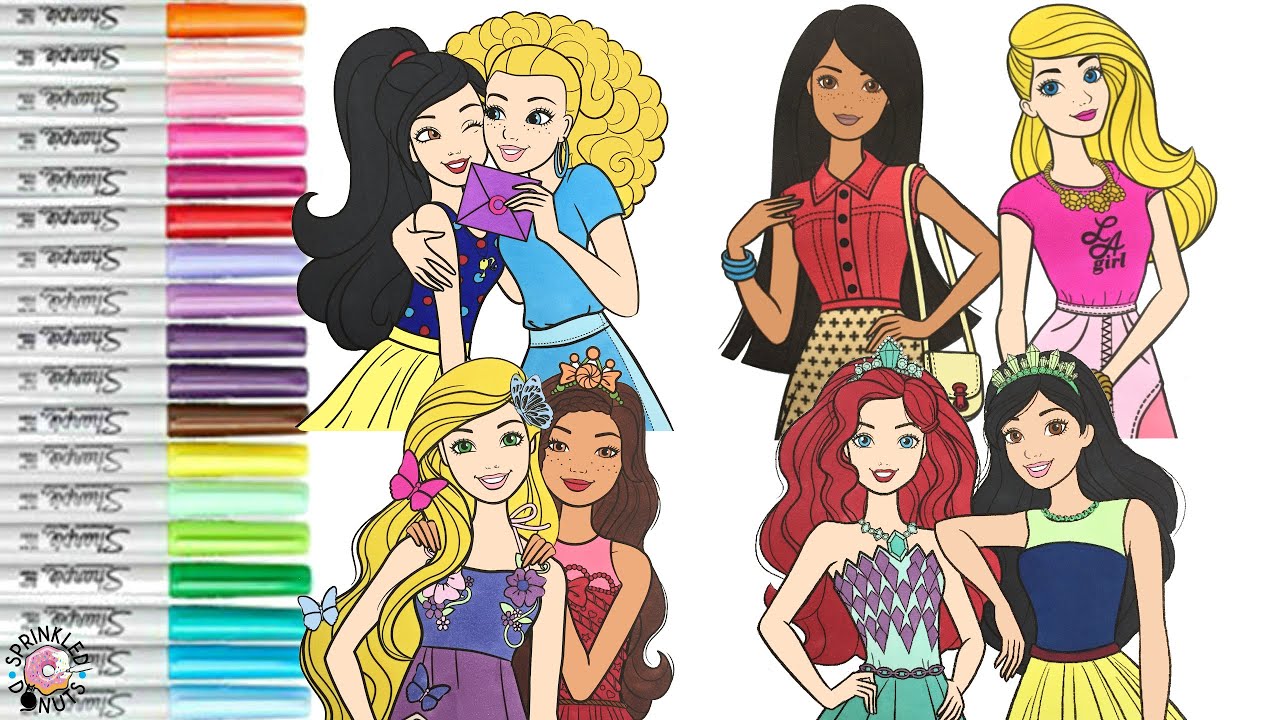 Barbie and Friends Makeover as Disney Princess Coloring Compilation Snow White Aurora Ariel Moana