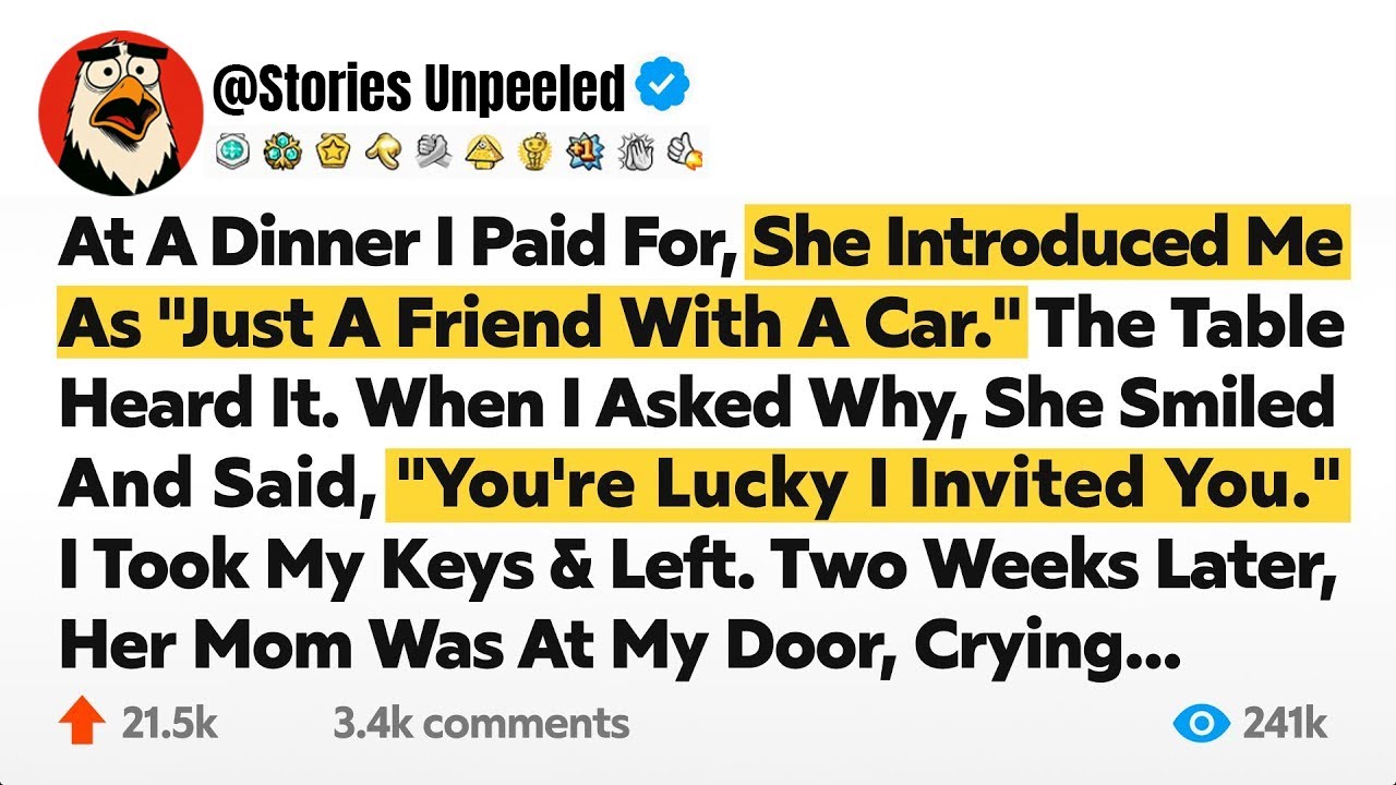 At A Dinner I Paid For, She Introduced Me As 