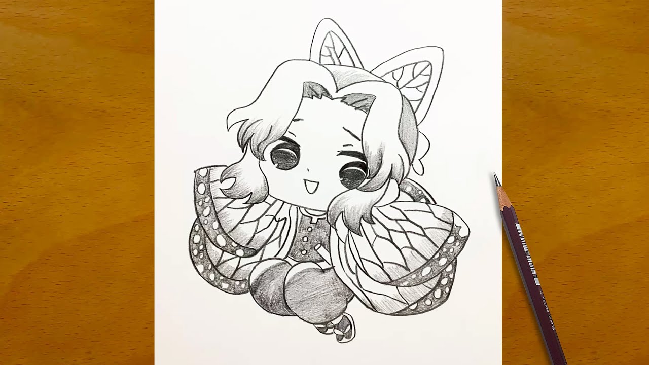 Anime Sketch | How to Draw Chibi Shinobu Kocho from Demon Slayer | Cute Butterfly Girl