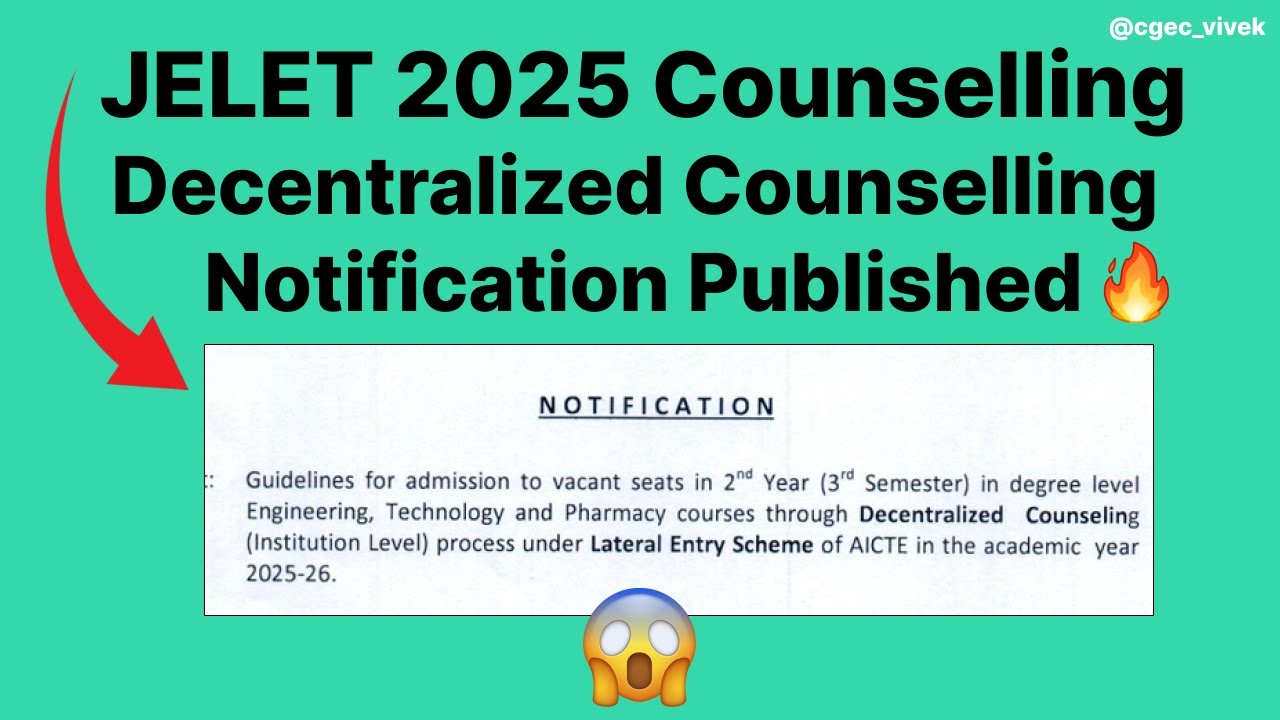 West Bengal Jelet 2025 Decentralized Counselling notice Published #jelet#counselling#decentralized