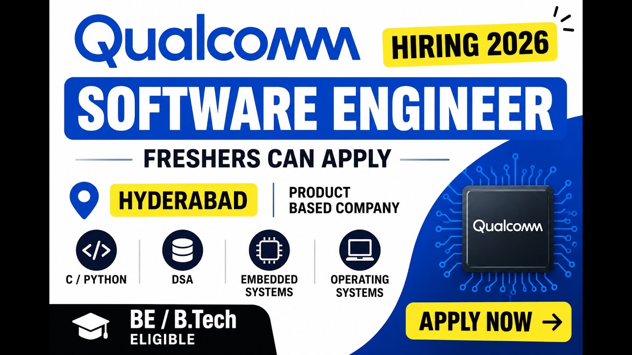Qualcomm Hiring 2026 | Software Engineer | Freshers Can Apply | Hyderabad | Product-Based Company