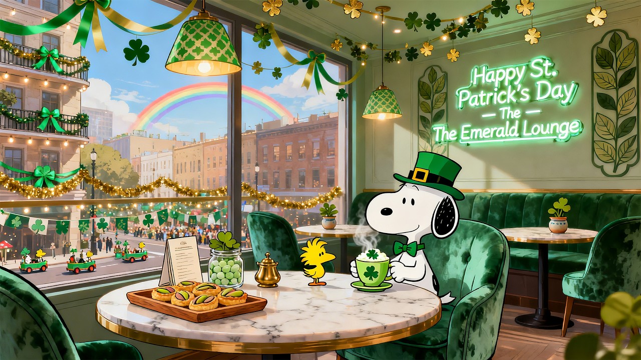 St. Patrick’s Day Cozy Café with Snoopy ☘️ | Calm Lofi Music for Study & Relax
