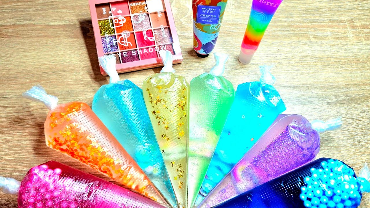 RAINBOW SLIMES FROM PASTRY BAGS! 🌈 Satisfying Slime Video!  #SLIME #MAKEUPSLIME #ASMR