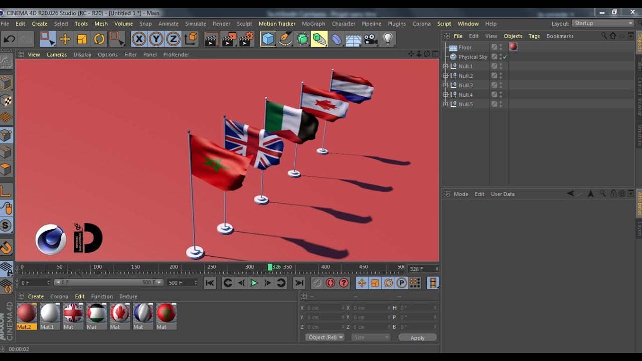 Cinema 4D tutorial: Modeling a flag with cloth simulation tag
