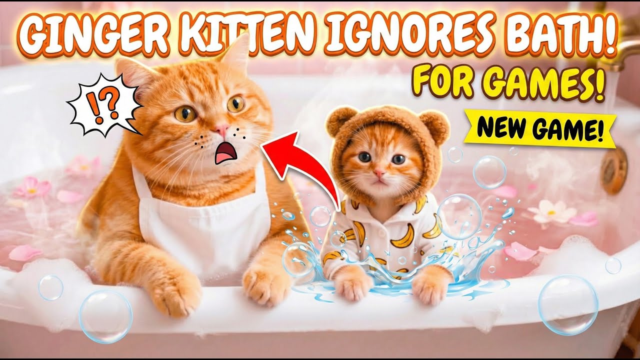 Ginger Kitten Ignores Bath for Games See How Mama Cat Reacts!