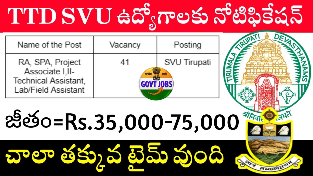 TTD SVU ఉద్యోగాలకు నోటిఫికేషన్ || SVU Sri Venkateshwara University Recruitment 2025 || SVU Jobs