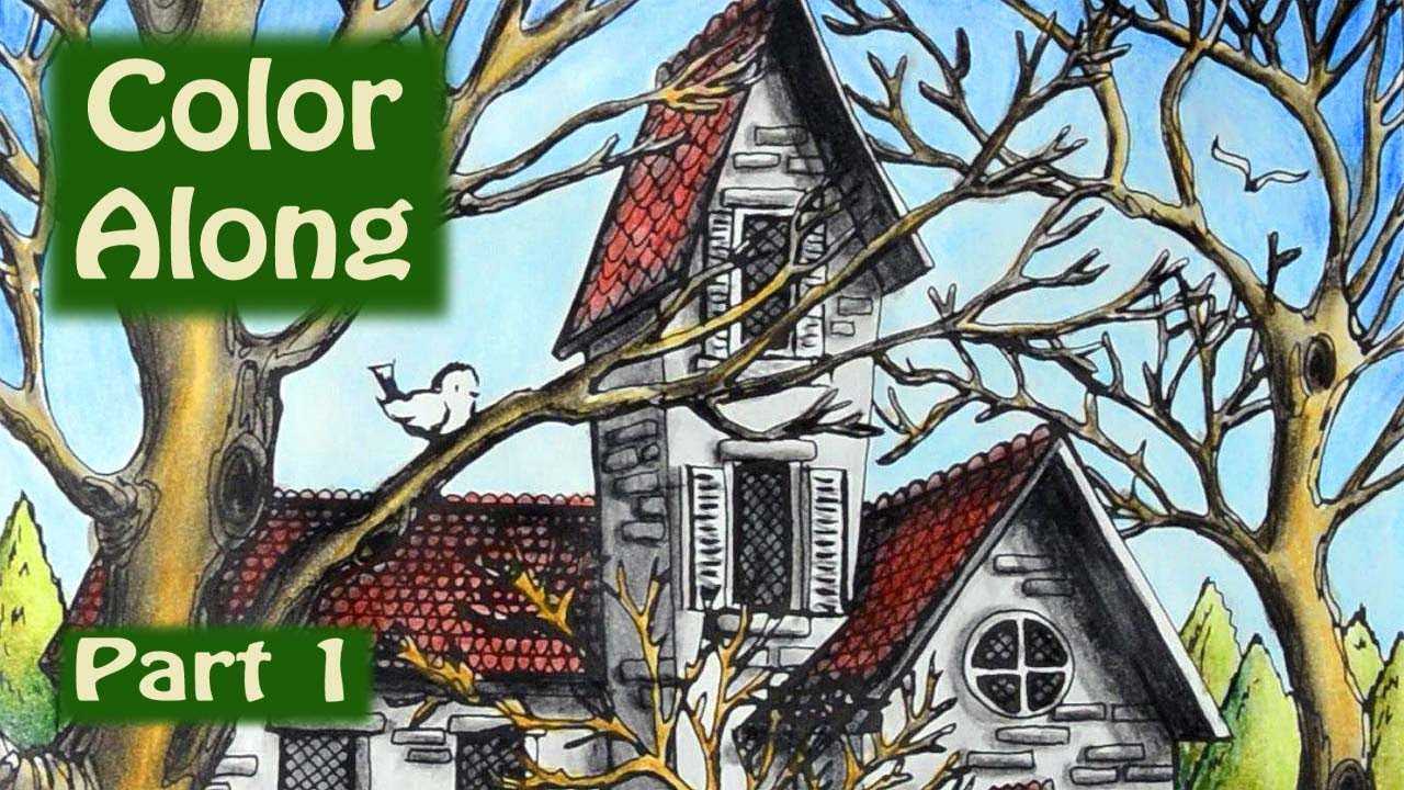 Color Along in Autumn Scenes Coloring Book with Watercolor Pencils