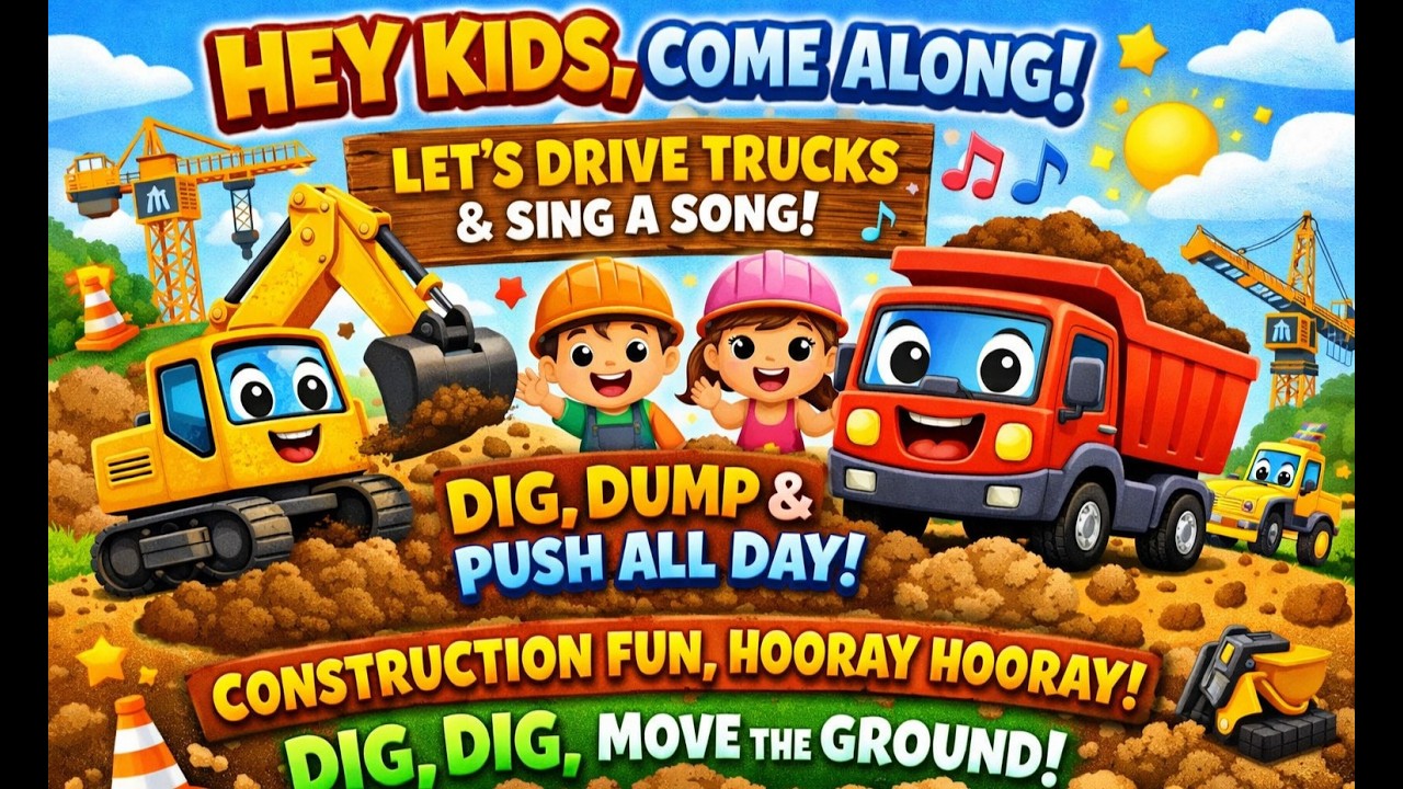 Construction Truck Song for Kids 🏗️ Excavators & Dump Trucks | Nursery Rhymes for Toddlers