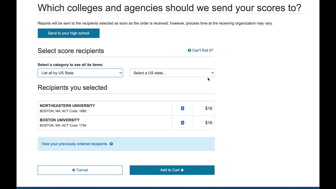 Sending ACT Scores