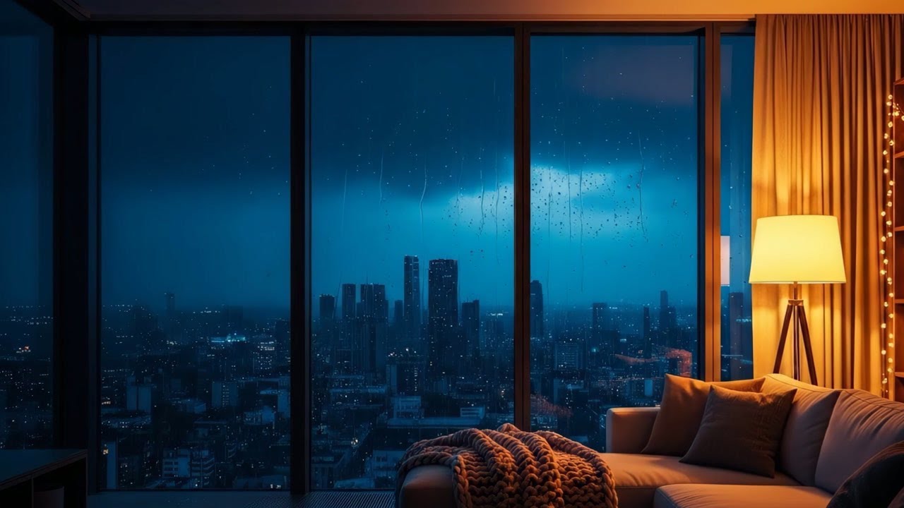 Sleeping in a Luxury Penthouse during a Storm ⛈️ Heavy Rain on Window & Thunder Sounds