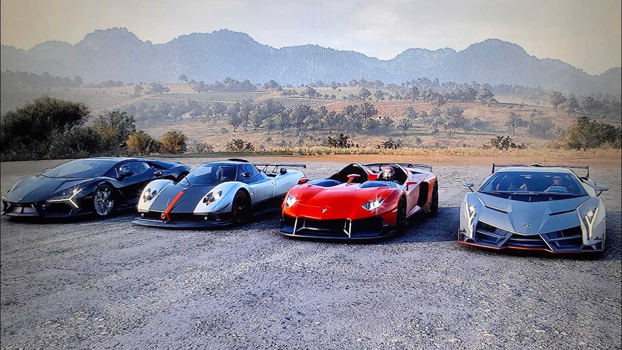 Forza Horizon 5 drag race Lamborghini Veneno Vs Aventador J Vs Zonda Cinque Vs Revuelto 